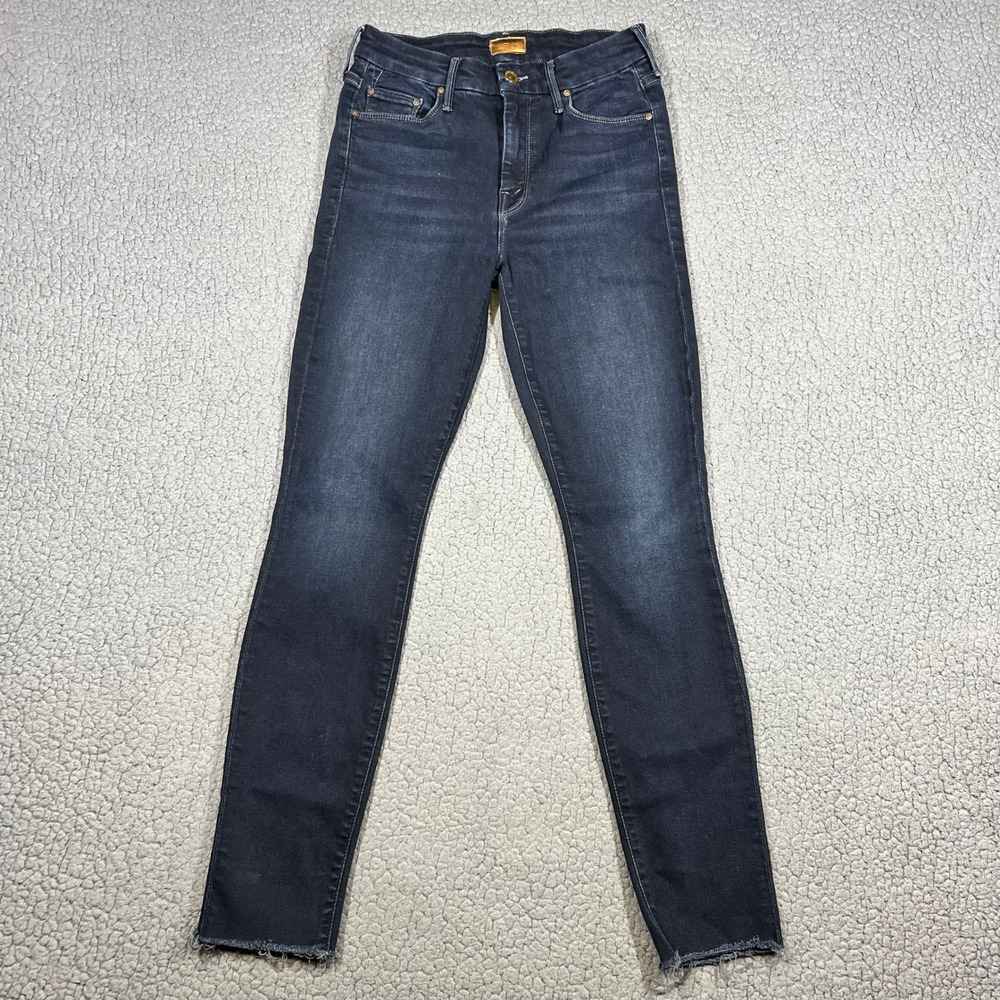 Mother The Looker Ankle Fray Women 25 Skinny Raw Hem Dark Wash Jeans Blue